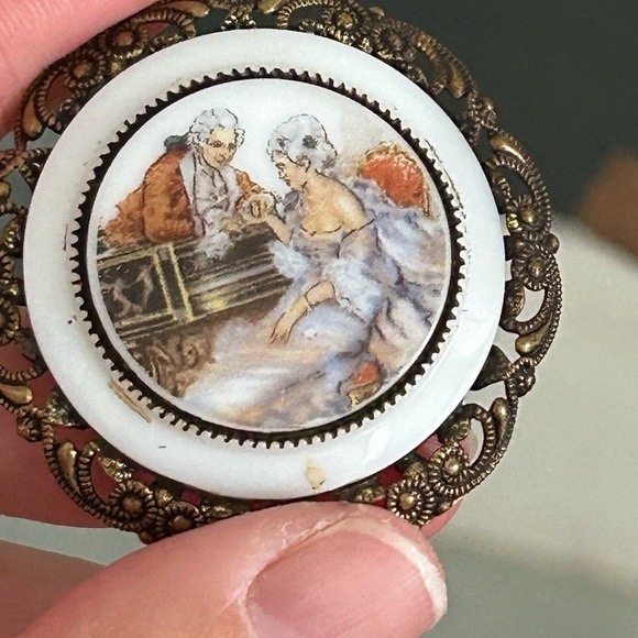 4/$100 WEST GERMANY Vintage Style Brooch with Romantic Scene 💛 - Picture 4 of 7